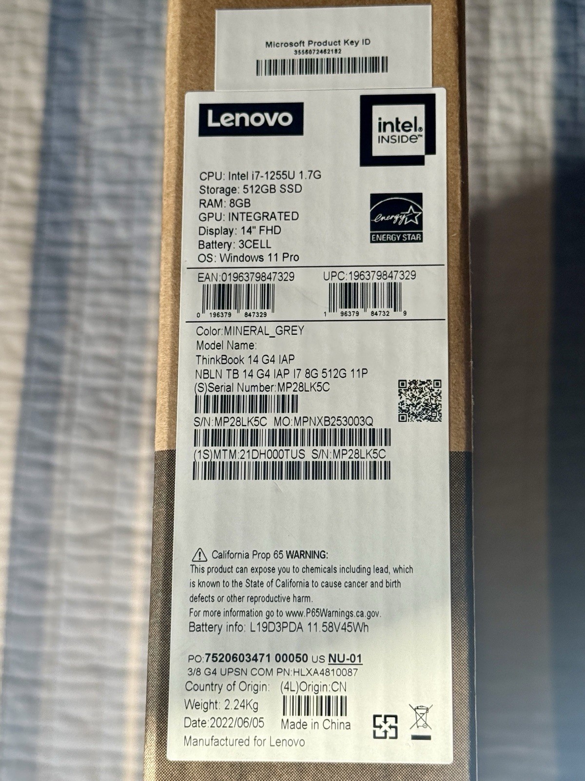 Lenovo ThinkBook 14 G4 IAP 14” i7-1255U 8GB 512GB SSD Win 11 Pro Sealed