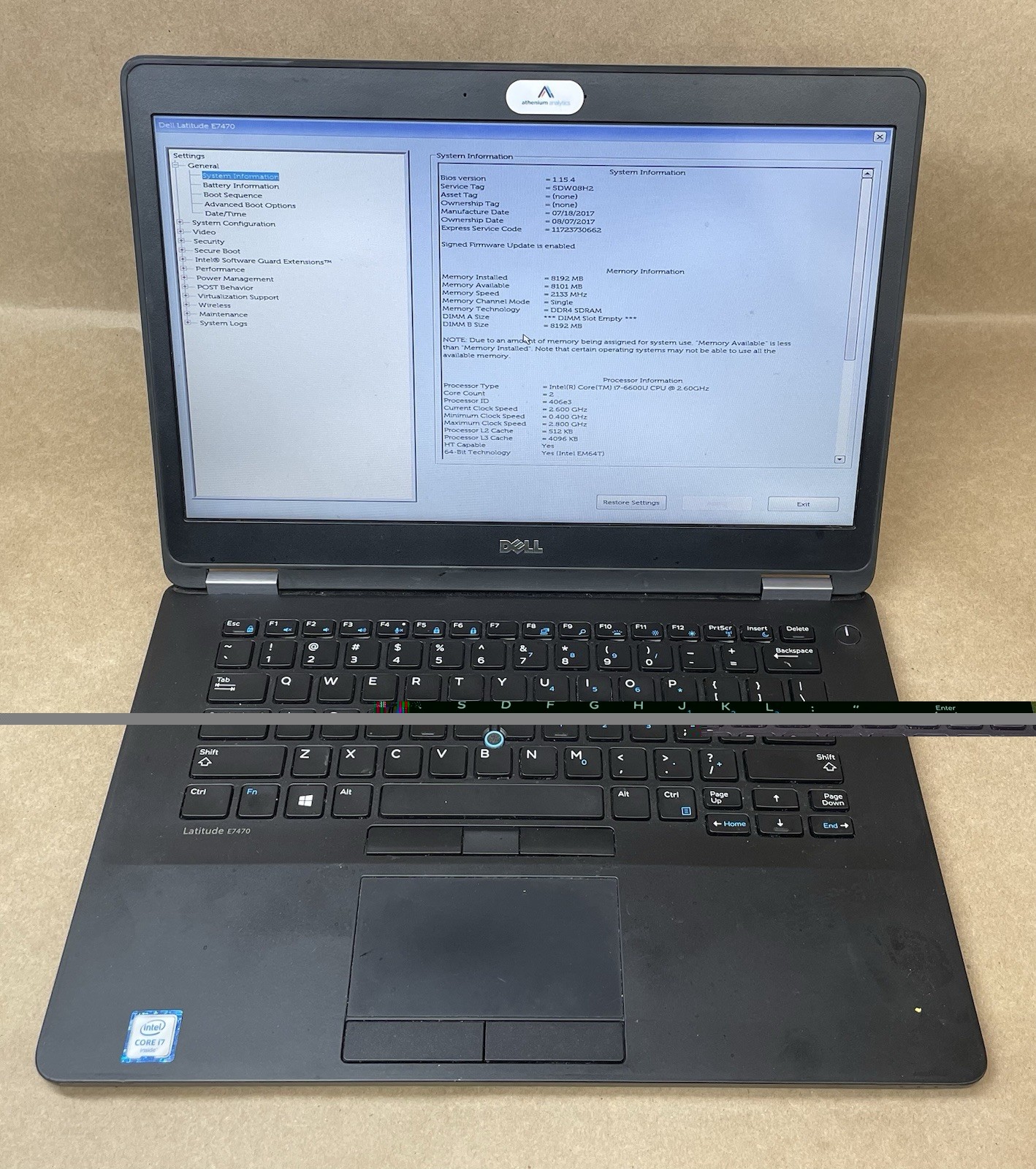 Dell Latitude E7470 Intel Core i7-6600U@2.60GHz 8GB Ram NO SSD/HDD/OS