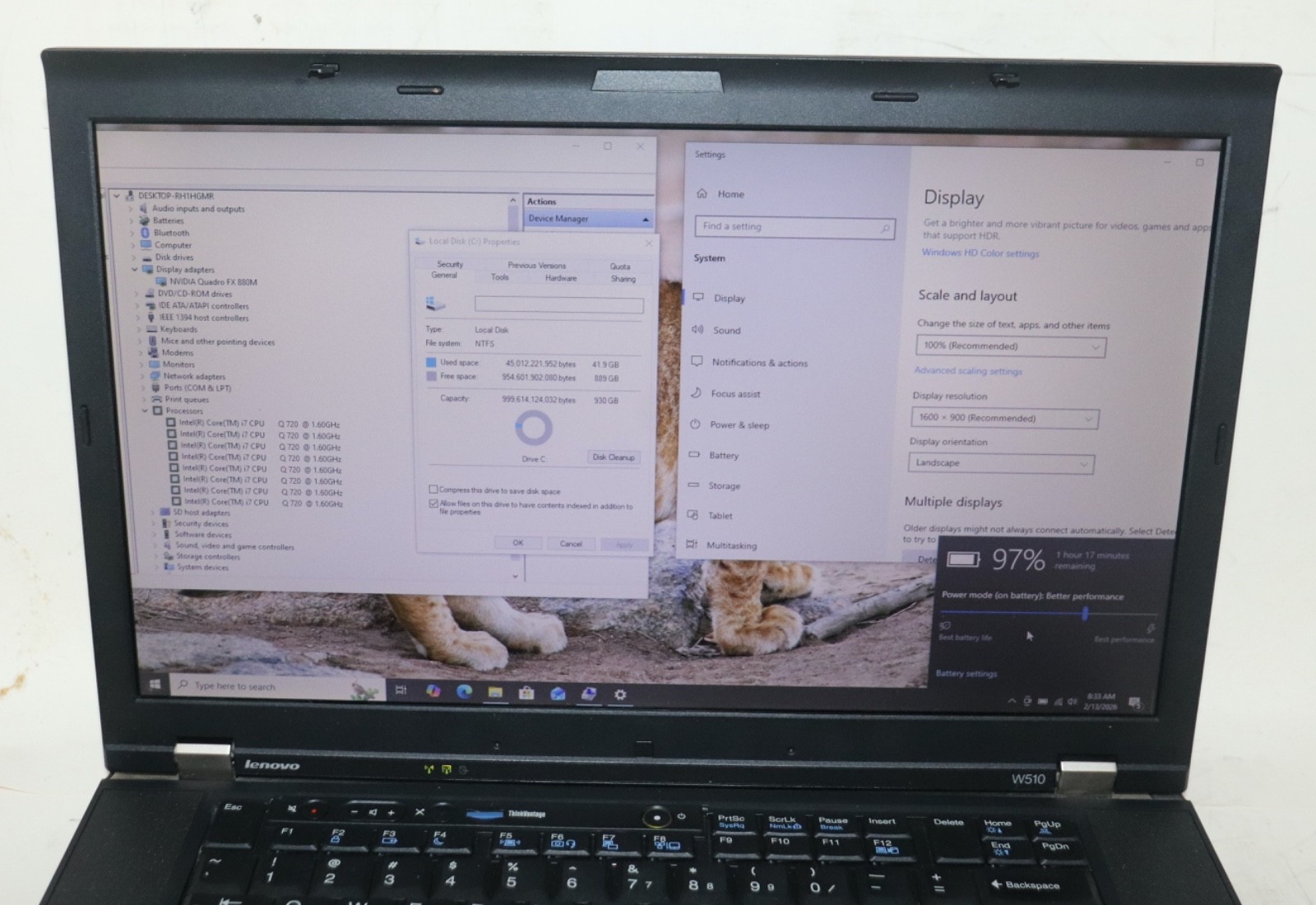 Lenovo ThinkPad W510|Core i7@1.60 GHz|8GB RAM 1TBHDD|WIN 10.PROF|NVIDI|WiFi