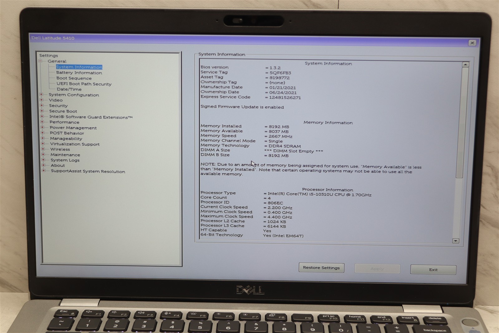 Dell Latitude 5410 14″ i5-10310U 1.7GHz 8GB FHD Laptop 1080p w/ Adapter