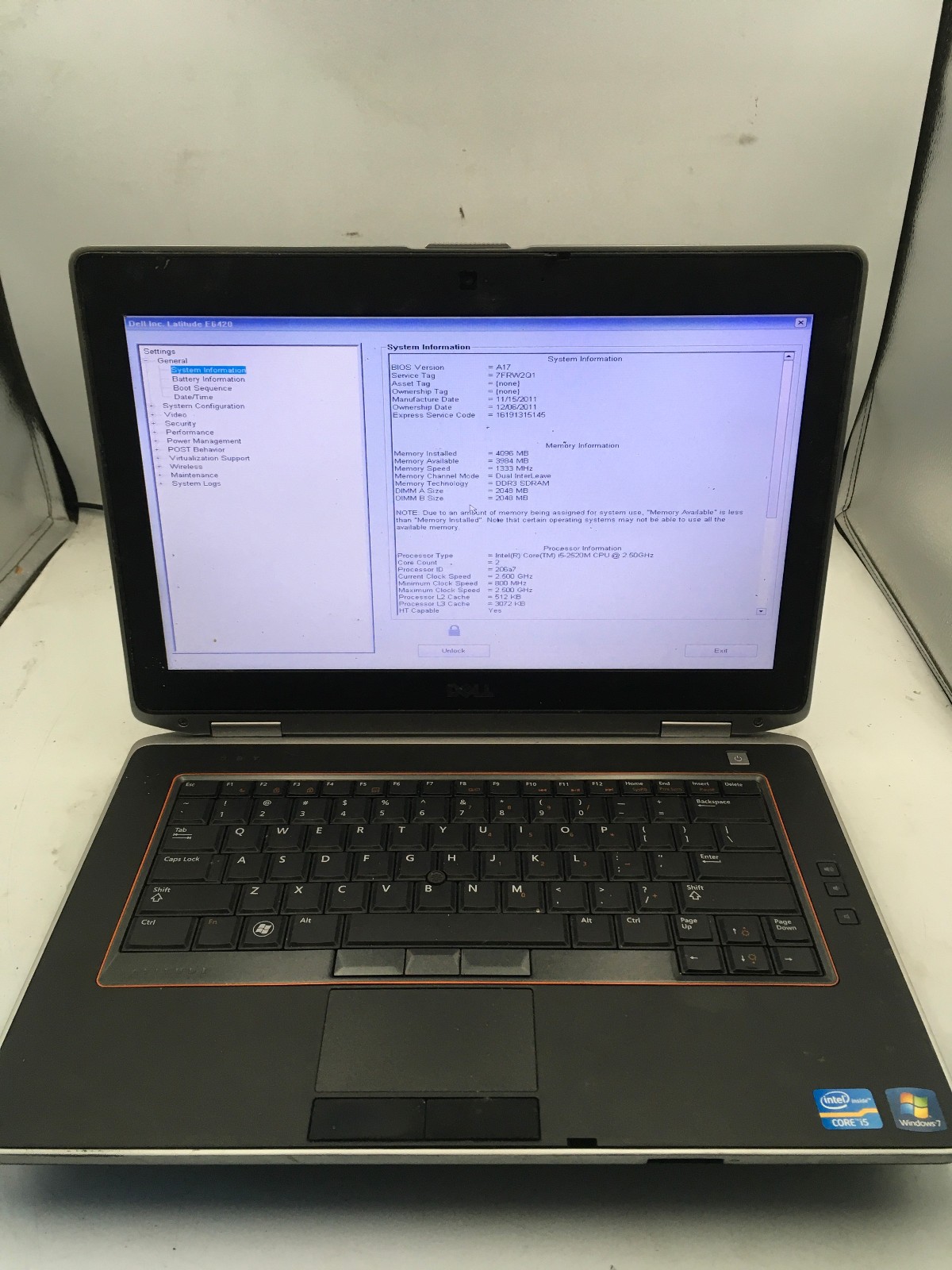 DELL LATITUDE E6420 – BOOTS TO BIOS/LOCKED – INTEL I5 2520M -4GB RAM- READ – BB!