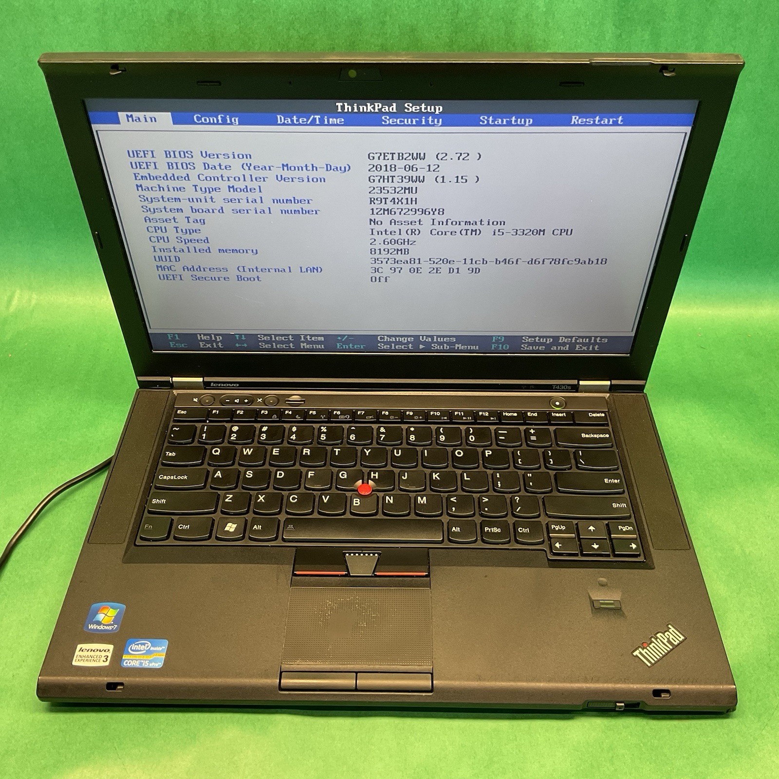 LENOVO THINKPAD T430S – Powers On – NO HARD DRIVE- Untested
