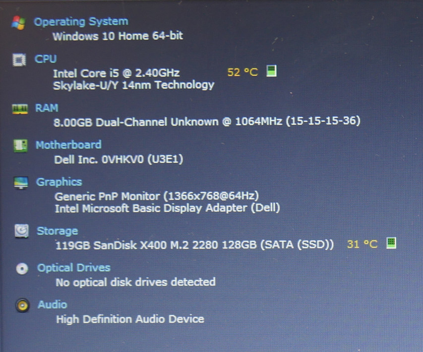 Dell Latitude E5470 Core i5-6300U 2.40GHz 8 GB 128GB SSD 14″ Win 10 Home VD