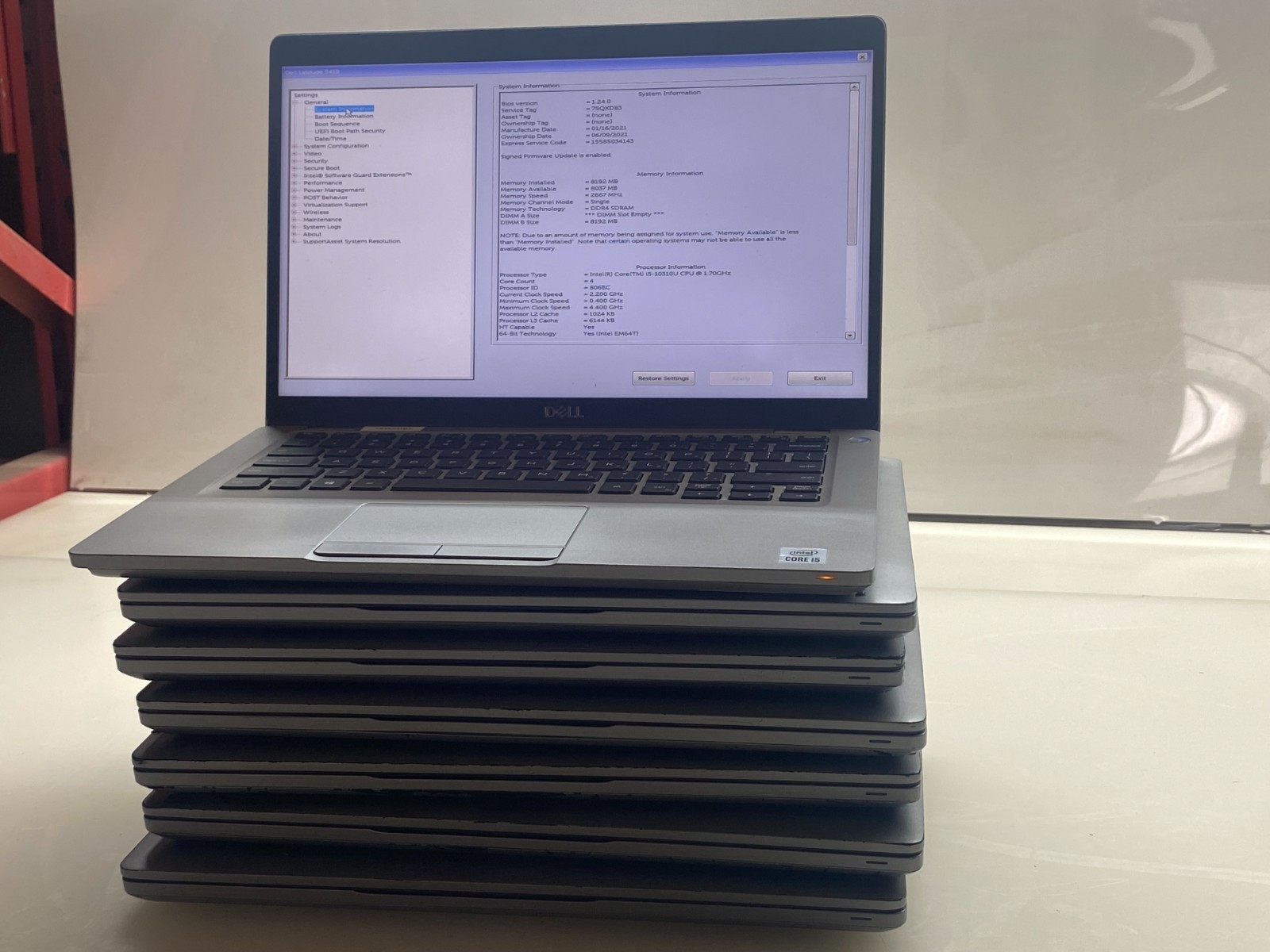 LOT (7) DELL LATITUDE 5410 i5-10310U@1.70GHz 8GB NO SSD BIOS TESTED *READ