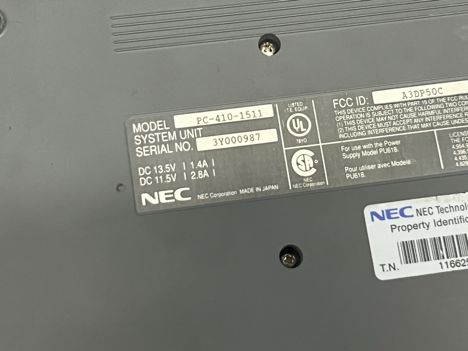 VintageNec UltraLite Versa – PC-410-1511 – Parts or restore