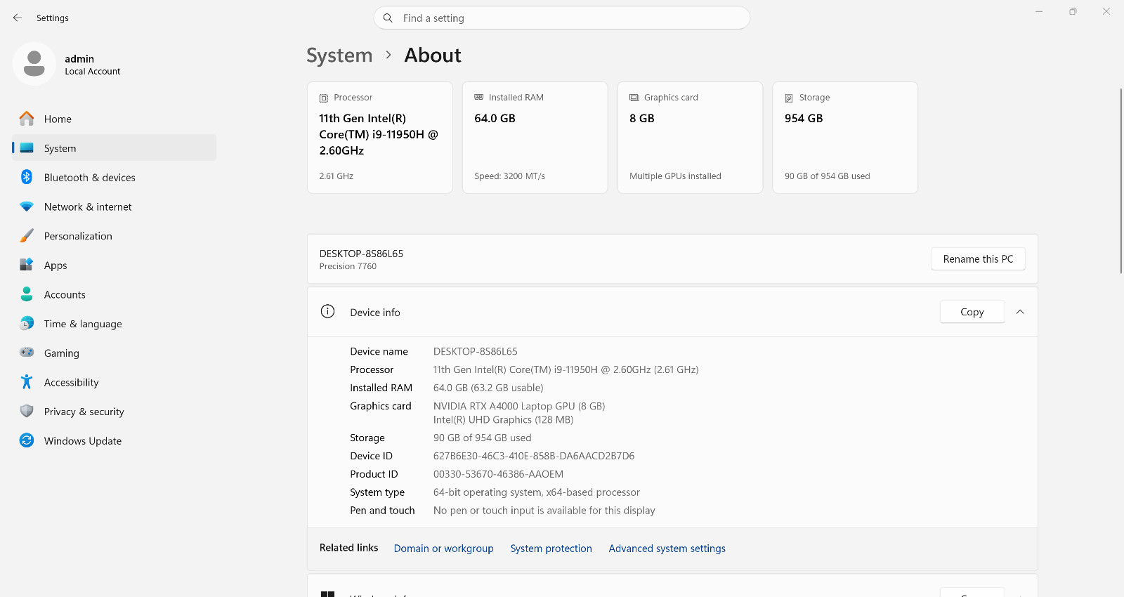 Dell Precision 7760 17″ NVIDIA RTX A4000 2.6GHz Intel Core i9-11950H 64GB 1TB