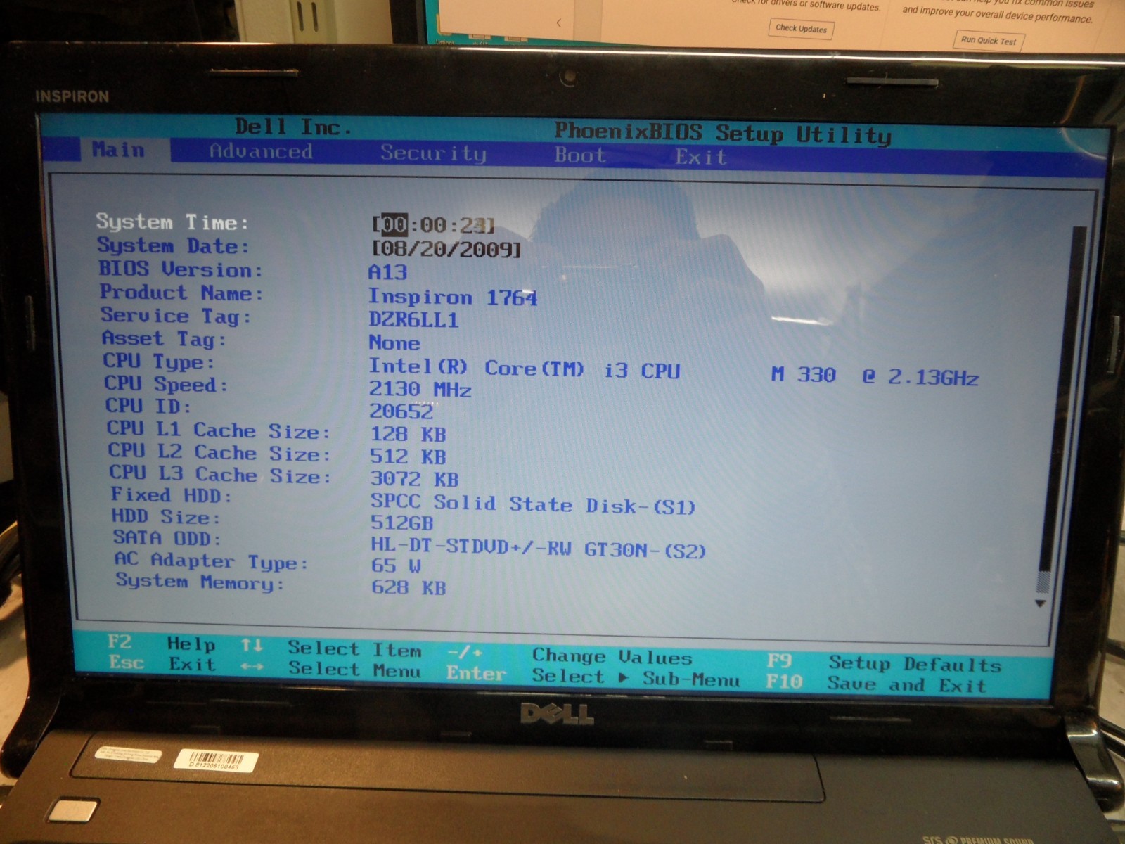 Inspiron 1764 Booted Windows Hard Drive Wiped 500 SSD