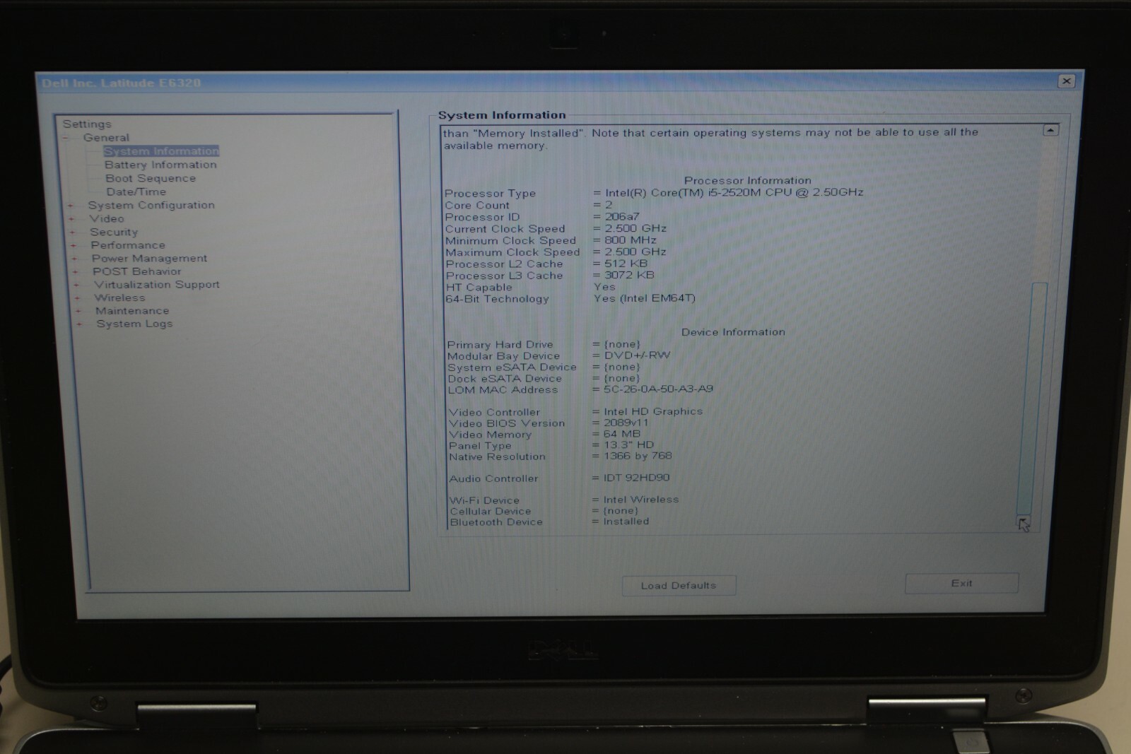 Dell Latitude E6320 i5-2520M 2.50GHz 4GB RAM No HDD #L3