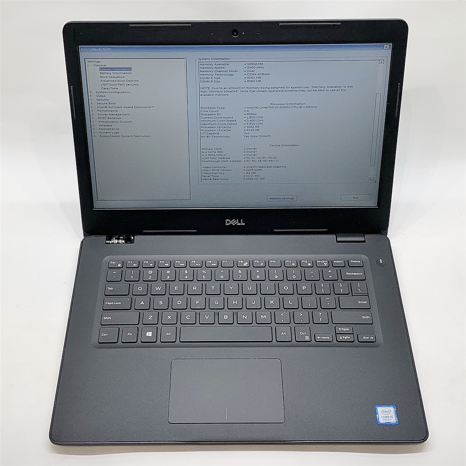 Dell Latitude 3490 Laptop Intel Core i5 8250U 1.60GHZ 14″ HD 16GB RAM NO HDD