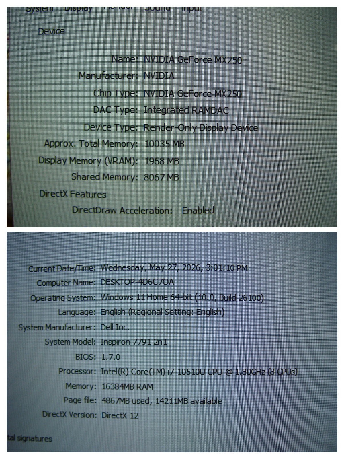 DELL INSPIRON 7791 17″FHD 2-in-1 i7-10510U 1.8GHz 16GB 512GB MX250 2GB Win11Home
