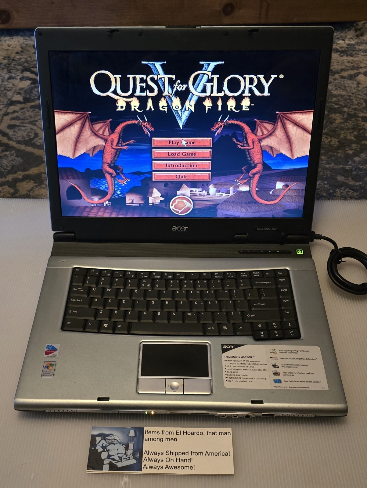 Acer Travelmate 4062 WLCi Laptop 1GB Ram 80GB HDD 1.73 Ghz Pentium M Win XP DVD