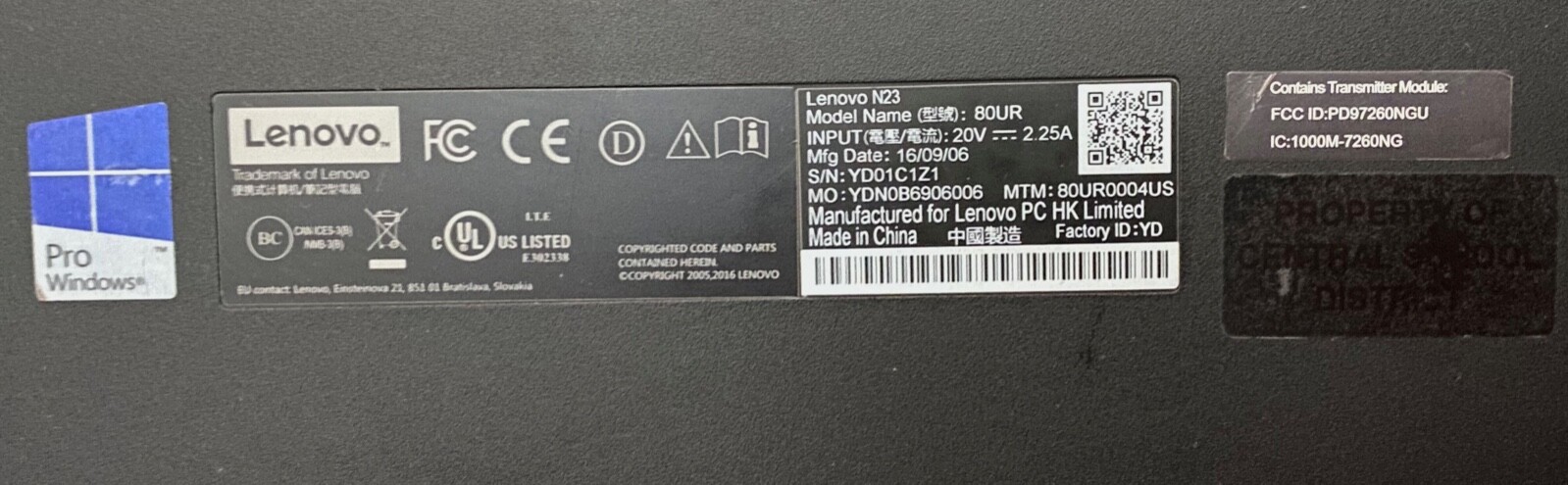 Lenovo N23 80UR Laptop_Intel Celeron N3060 CPU @ 1.60 GHz_4GB RAM_64GB SSD_Win10