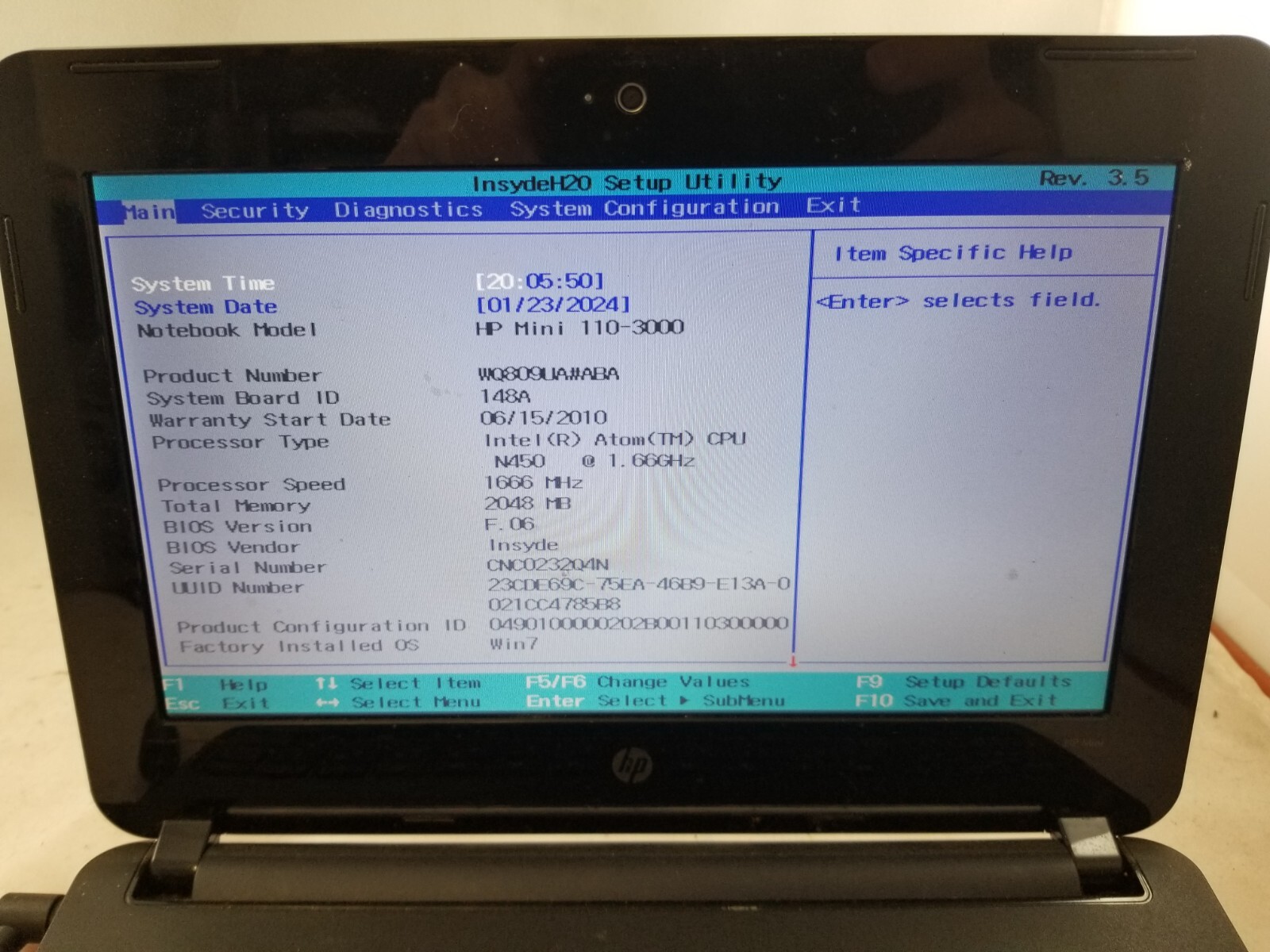 HP Mini 110-3000 10.5″ Netbook Intel Atom N450 1.66GHz 2GB No HDD
