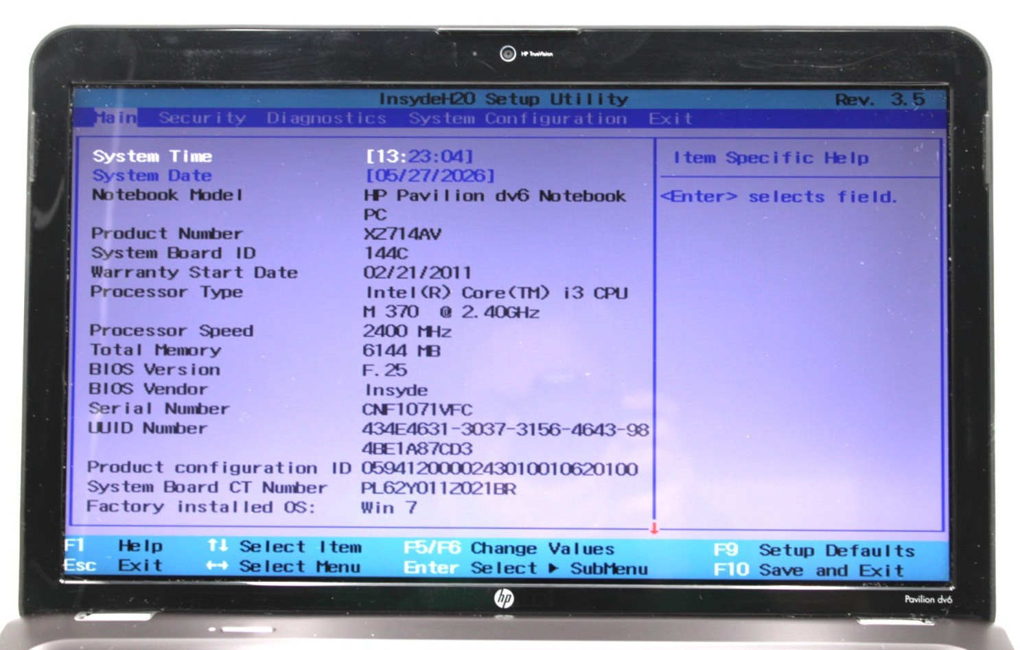 HP Dv6t-3200 i3-330M@2.13GHz 4GB DDR3 NO STORAGE OR OS *USED/TESTED*