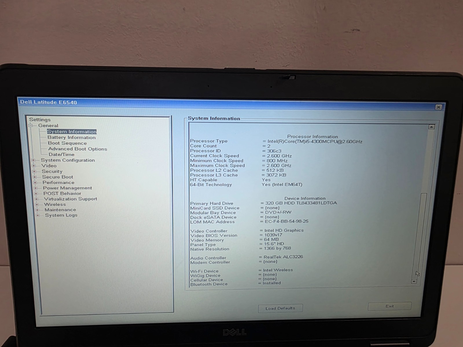 Dell Latitude E6540 Intel i5-4300M 8GB 320GB HDD Bluetooth