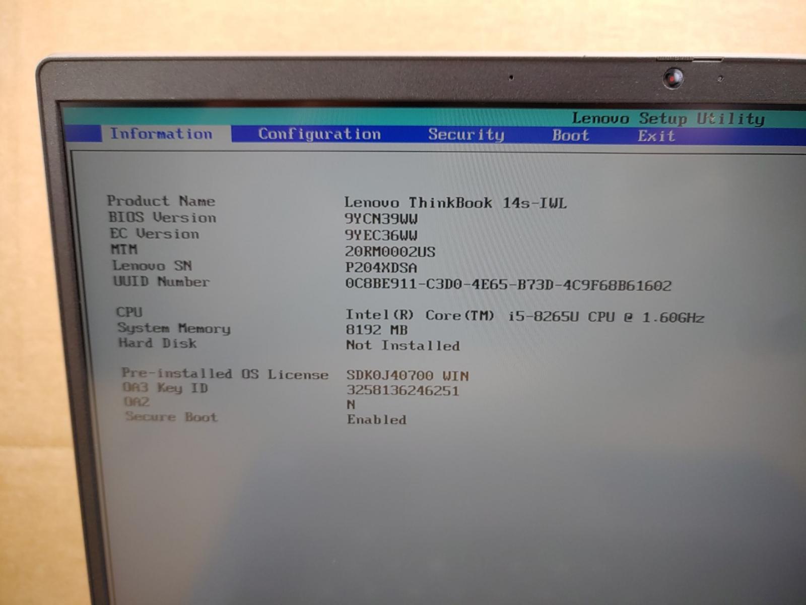 Lenovo ThinkBook 14s-IWL 14″ i5-8265U✔8GB✔ **NO SSD / NO AC** **READ**