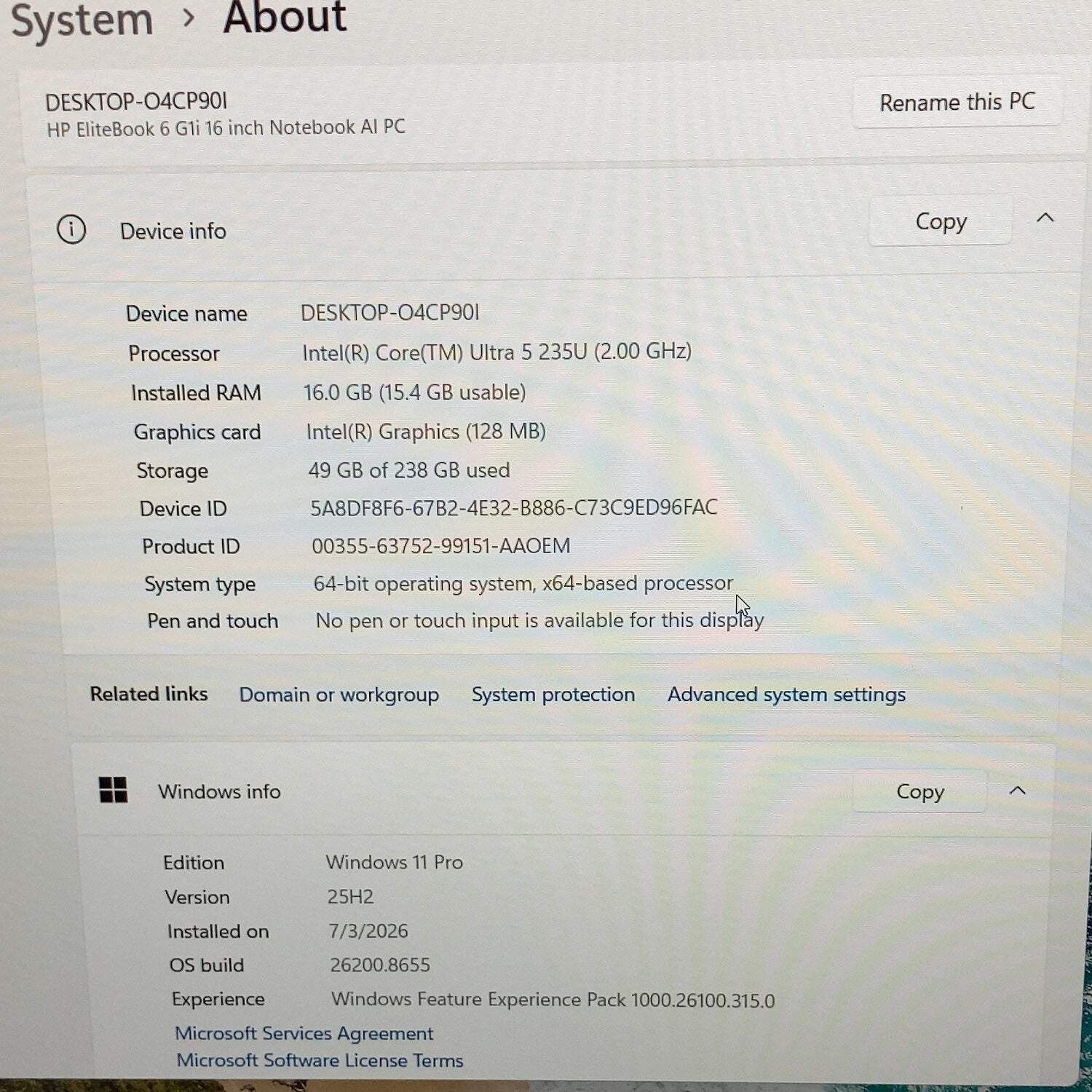 HP EliteBook 6 G1I 16 16″ Core Ultra 5 235U 2.0GHz 16GB RAM 256GB SSD