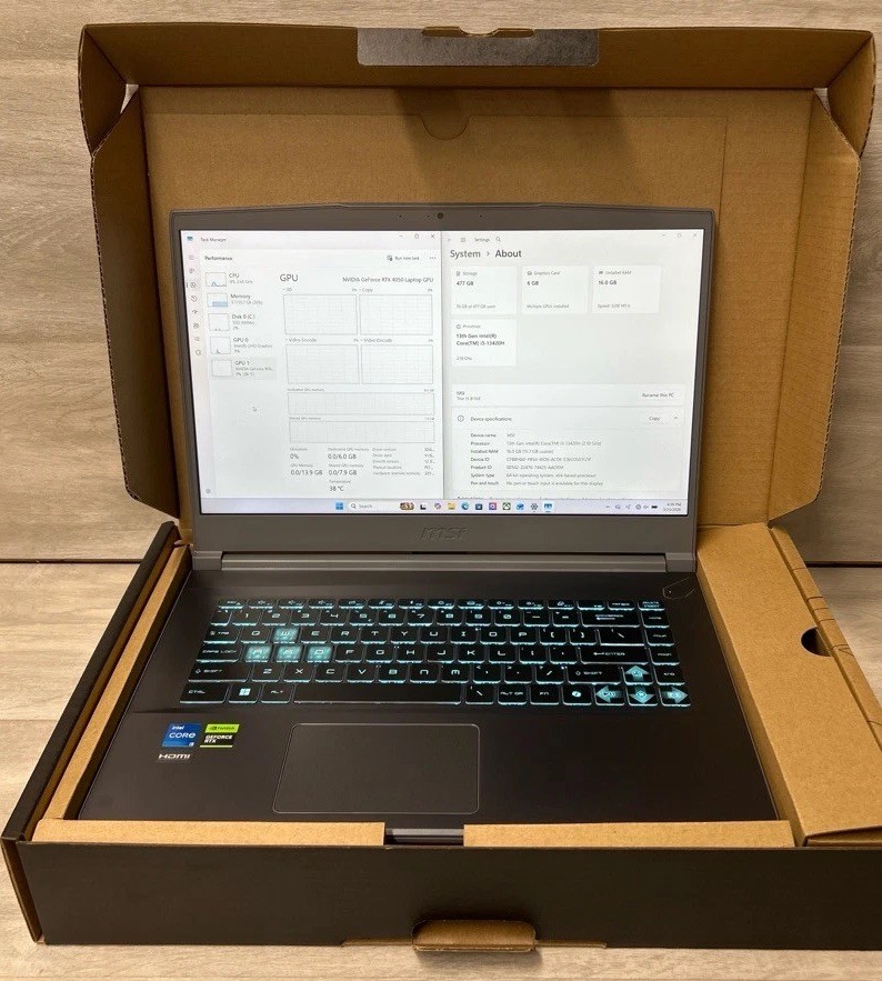 MSI Thin 15 B13VE 15.6″ i5-13420H RTX 4050 16GB 512GB Laptop (PO1023540)