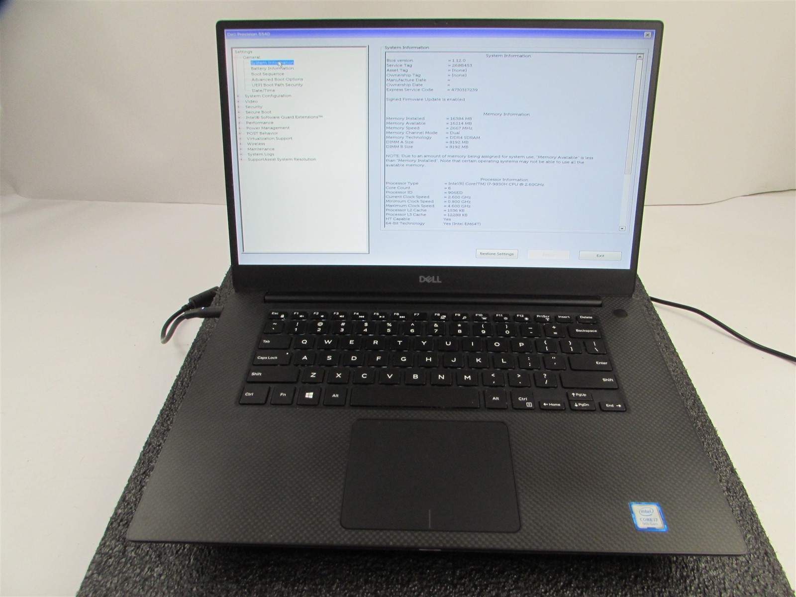 DELL PRECISION 5540 1920X1080 FHD I7-9850H 512GB SSD 16GB RAM T2000 NO O.S