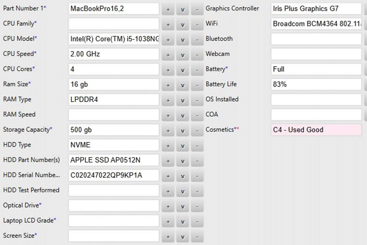 APPLE A2251 2.0GHz 16GB RAM 500GBSSD 13-Inch MacBook Pro