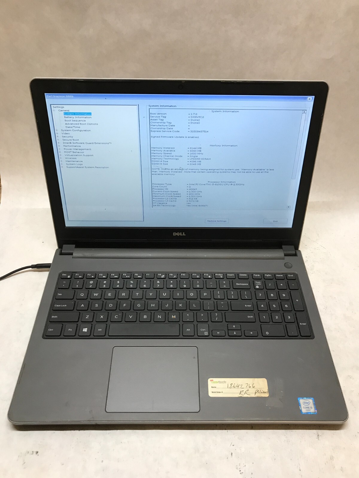 Dell Inspiron 5559 15″ Laptop Intel Core i3-6100U 2.3GHz 6GB RAM NO HDD NO OS DW
