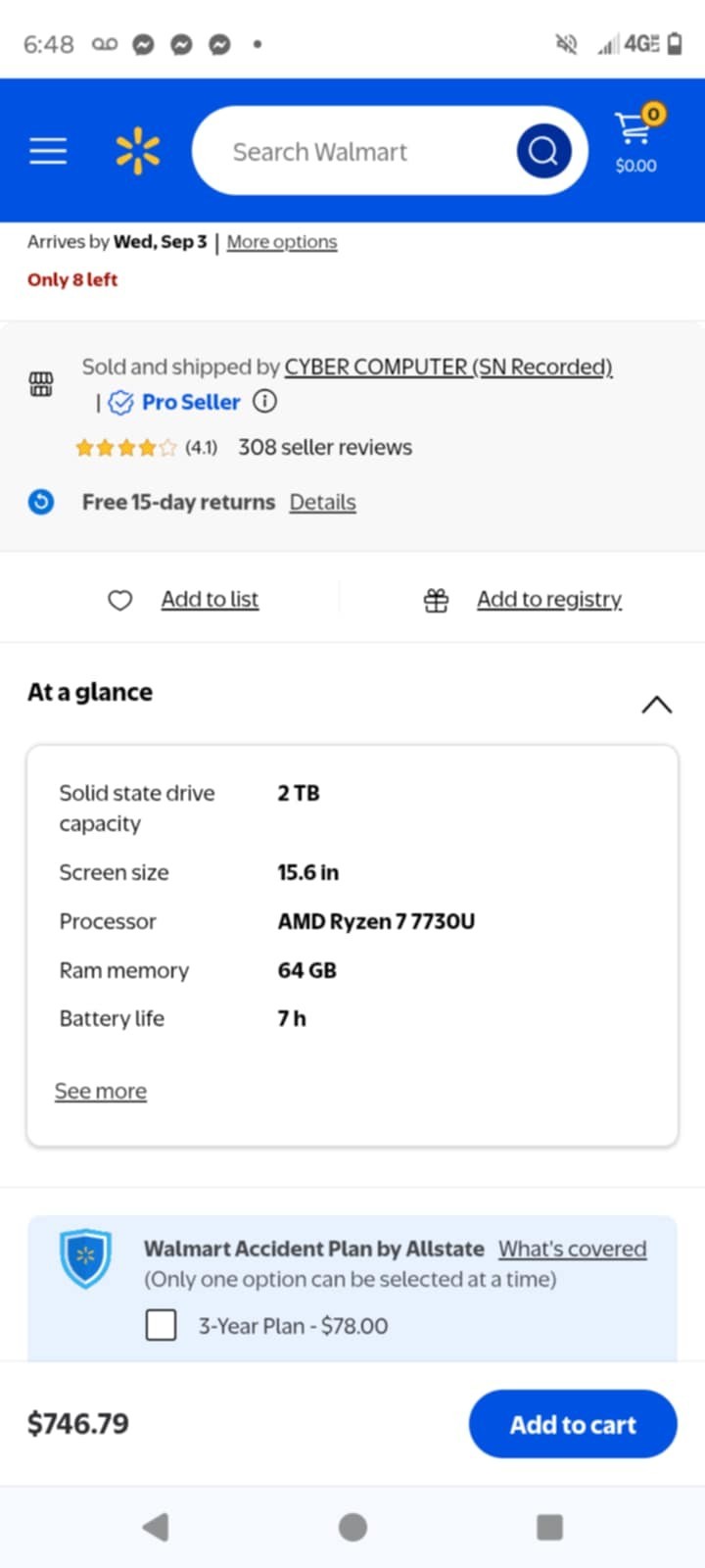 Dell Inspiron 15 3535 15.6 inch (512GB, AMD Ryzen 7 7730U, 2GHz, 16GB RAM)