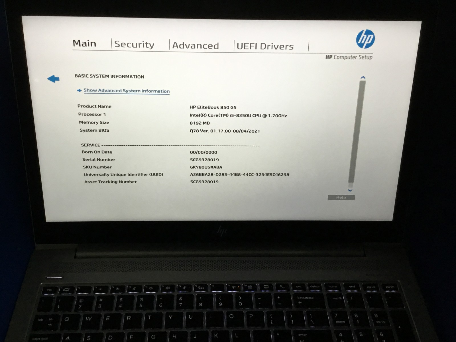 HP Elitebook 850 G5 LAPTOP 15.6″ I5-8350U@1.70 8GB 250SSD BT BKLIT WEBCAM FHD