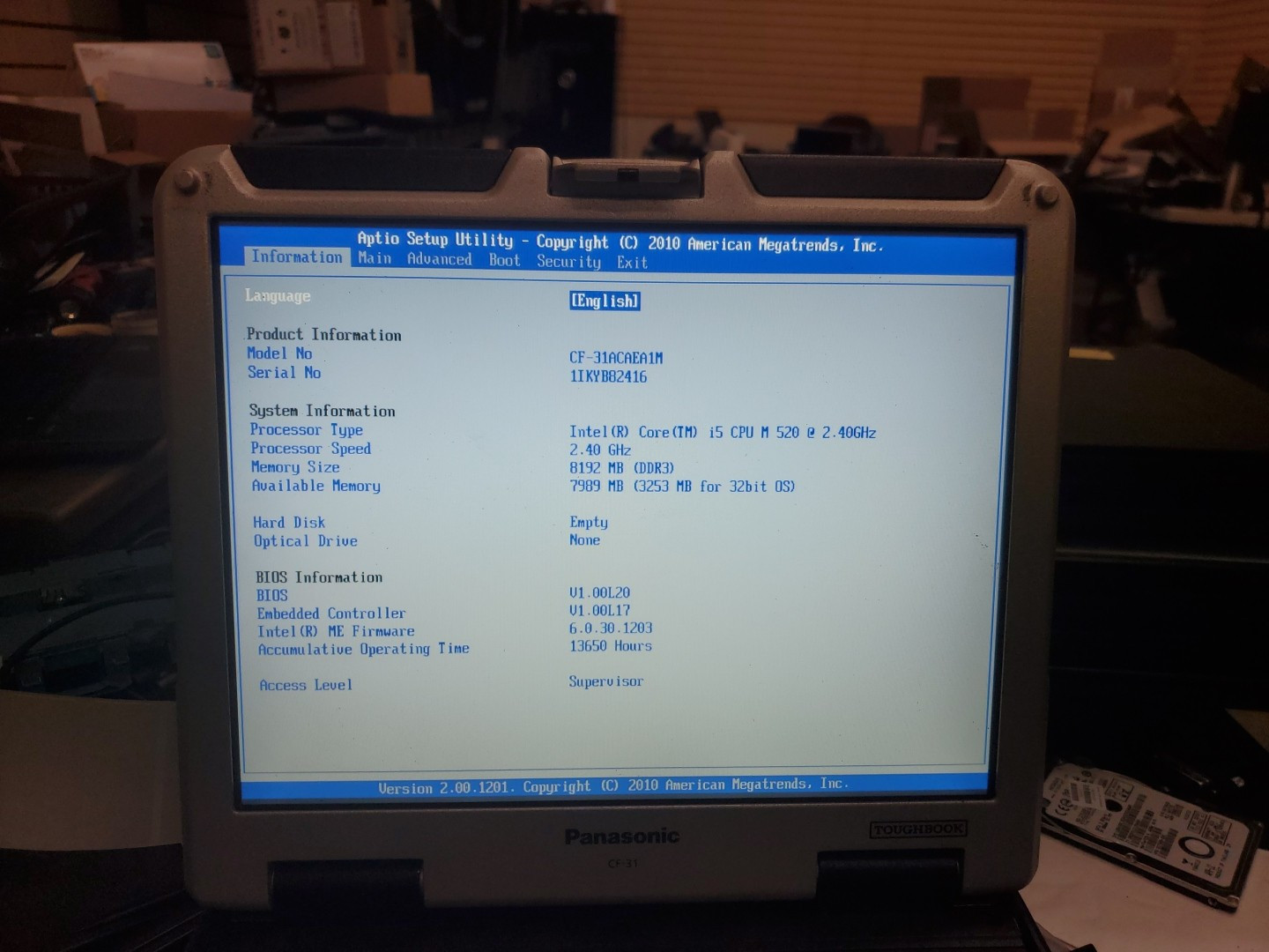 Panasonic Toughbook CF-31 MK-1 i5 520M @ 2.40GHz 8GB 13420HRS Diesel Rubber Kb