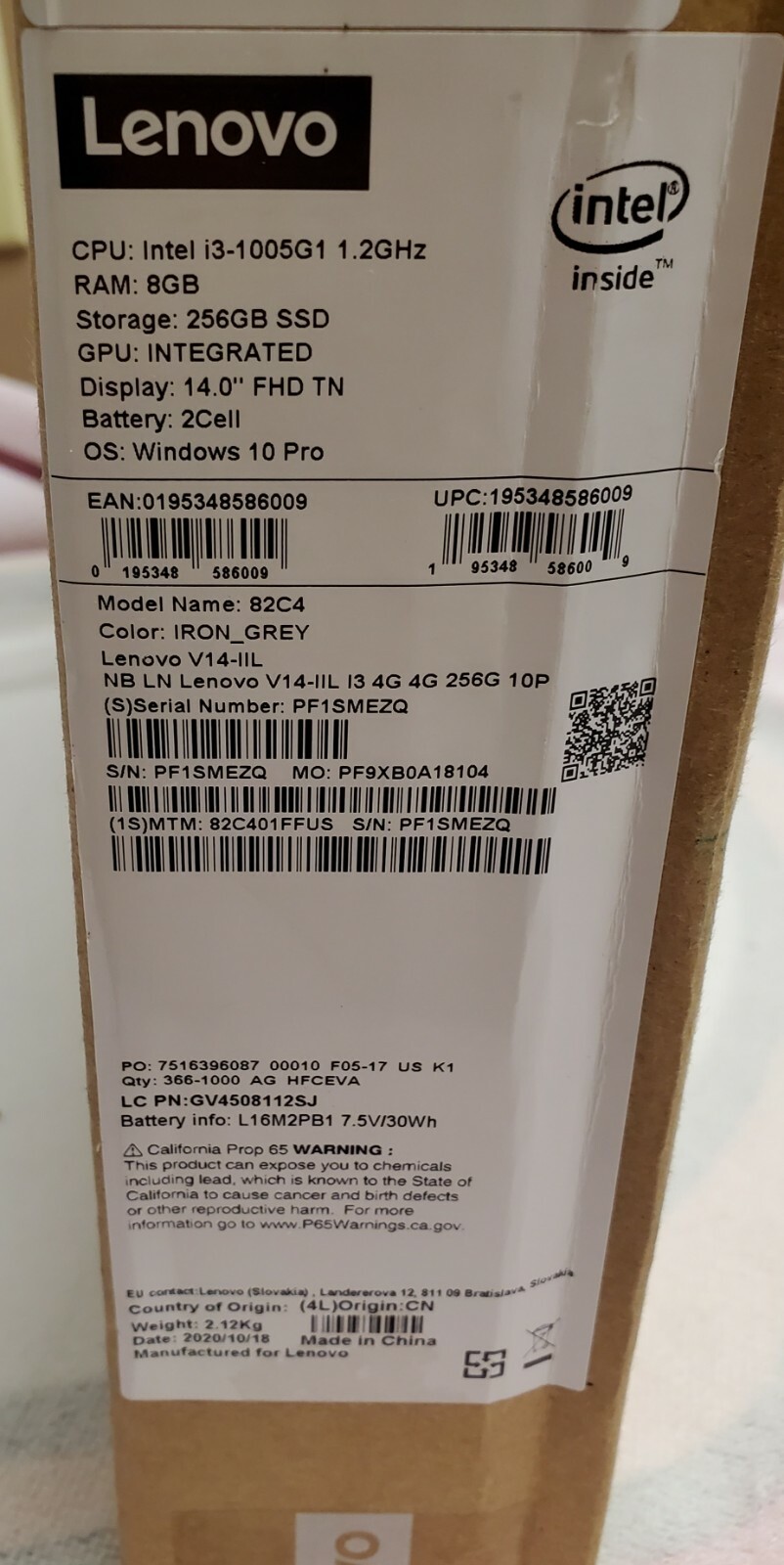 Lenovo V14 IIL 14″ (256GB, Intel Core i3 10th Gen., 1.2 GHz, 8GB) Laptop 82C4