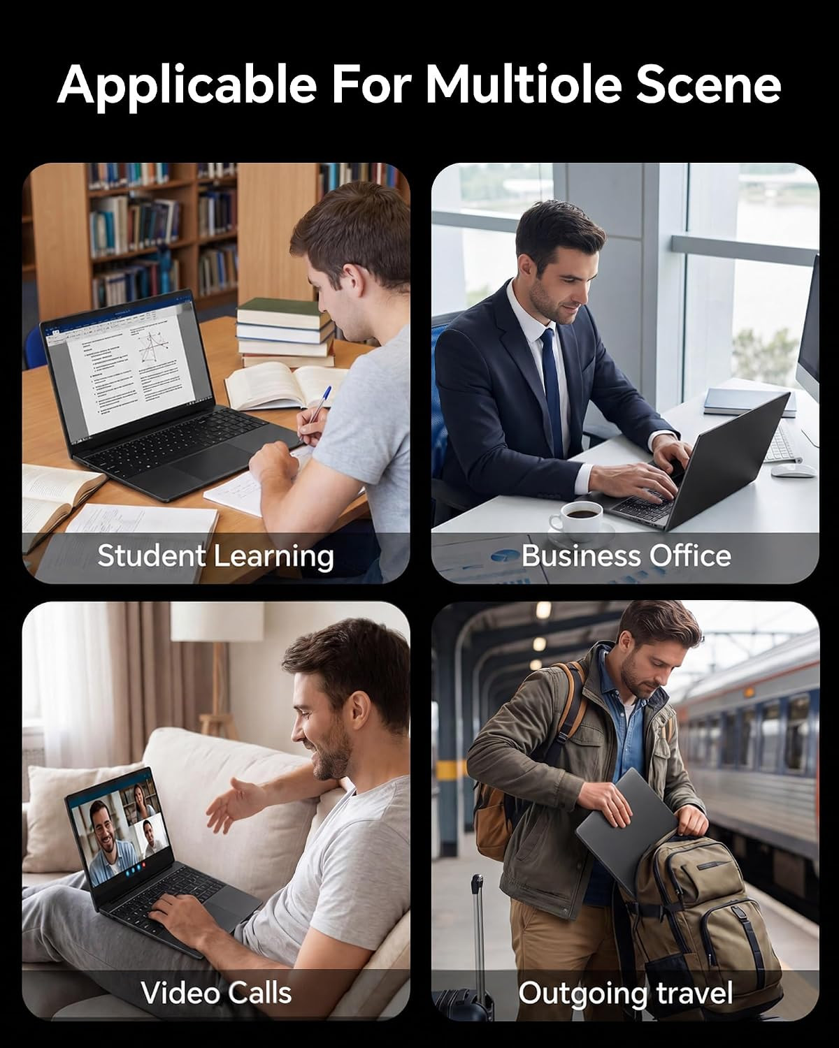 15.6 Inch Laptop with AI, Office 365, 12GB RAM 256GB SSD, Quad-Core Processor, W
