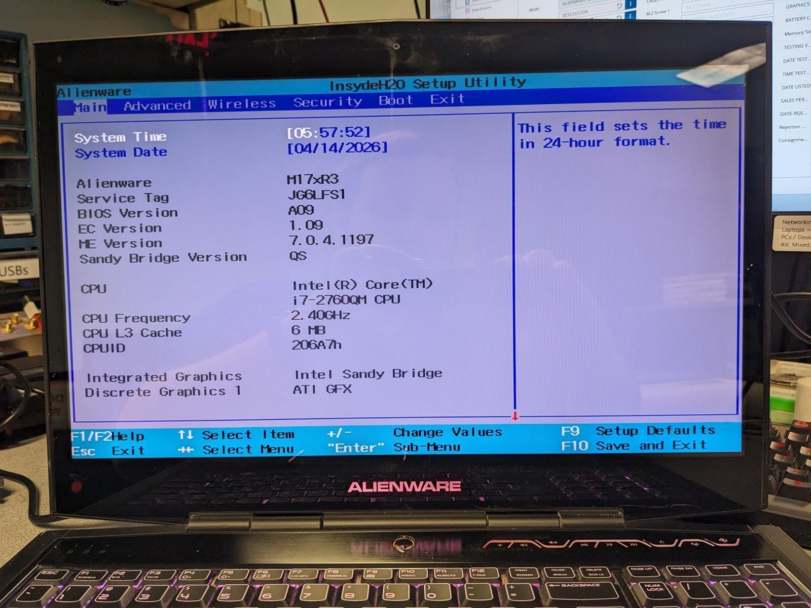 DELL ALIENWARE M17X R3 I7-2760QM @ 2.40GHz, 16GB RAM, NO HDD/OS
