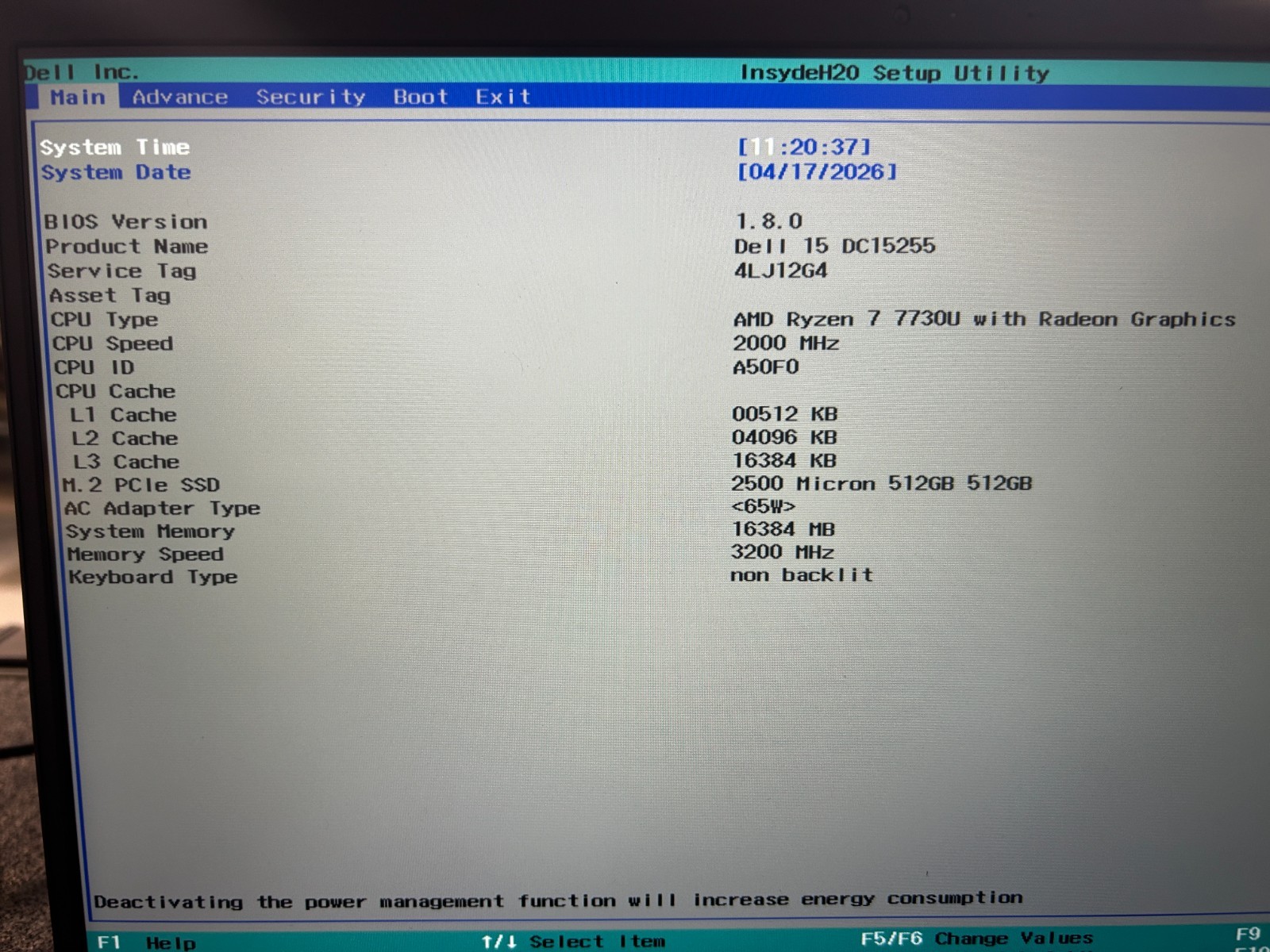 DELL 15 DC15255 G8MK9, AMD Ryzen 7 7730U, 2.00 GHz, 16 GB RAM, 512 GB NVMe SSD