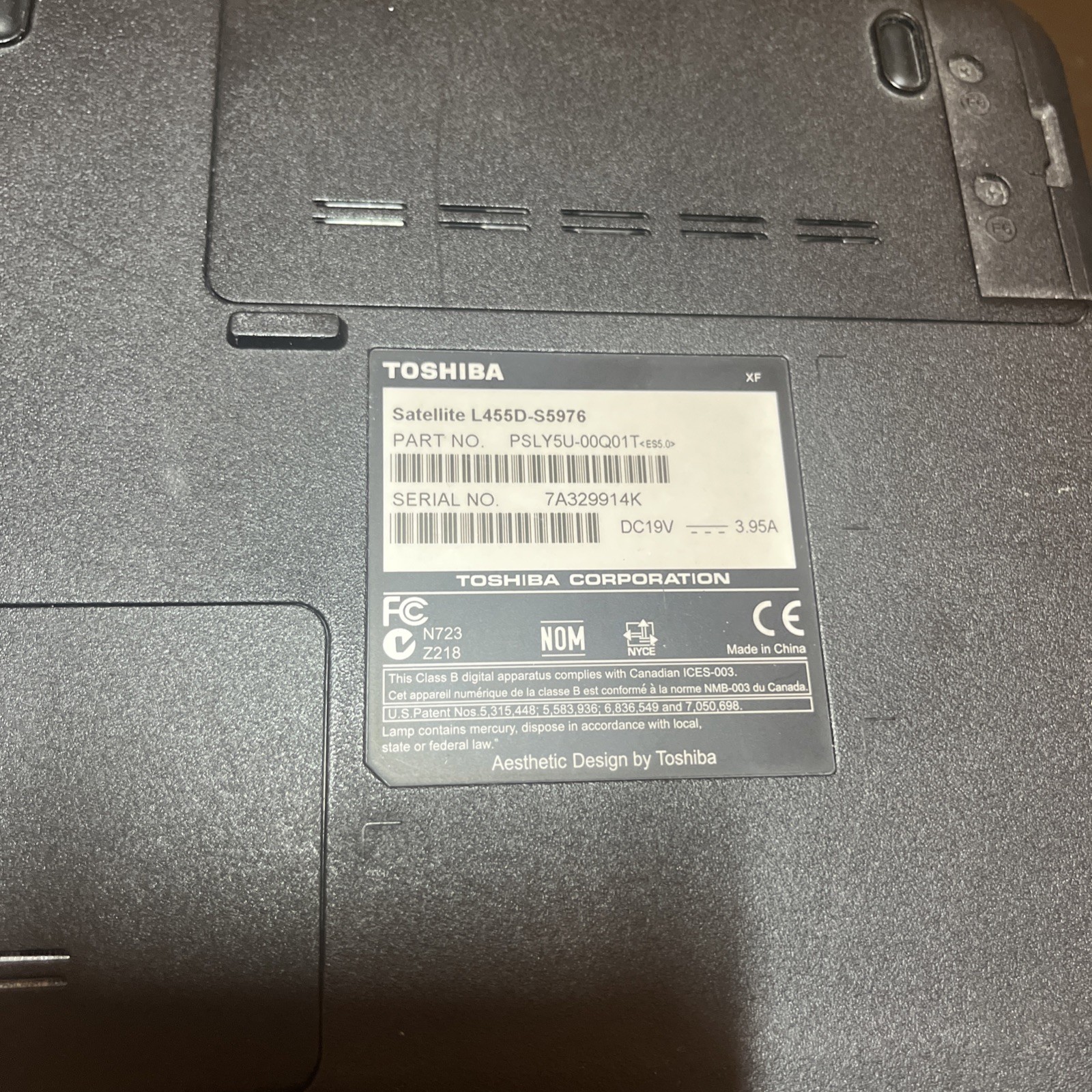 Toshiba Satellite Labtop L455D-S5976 250 GB HDD Widescreen For Parts Only As Is