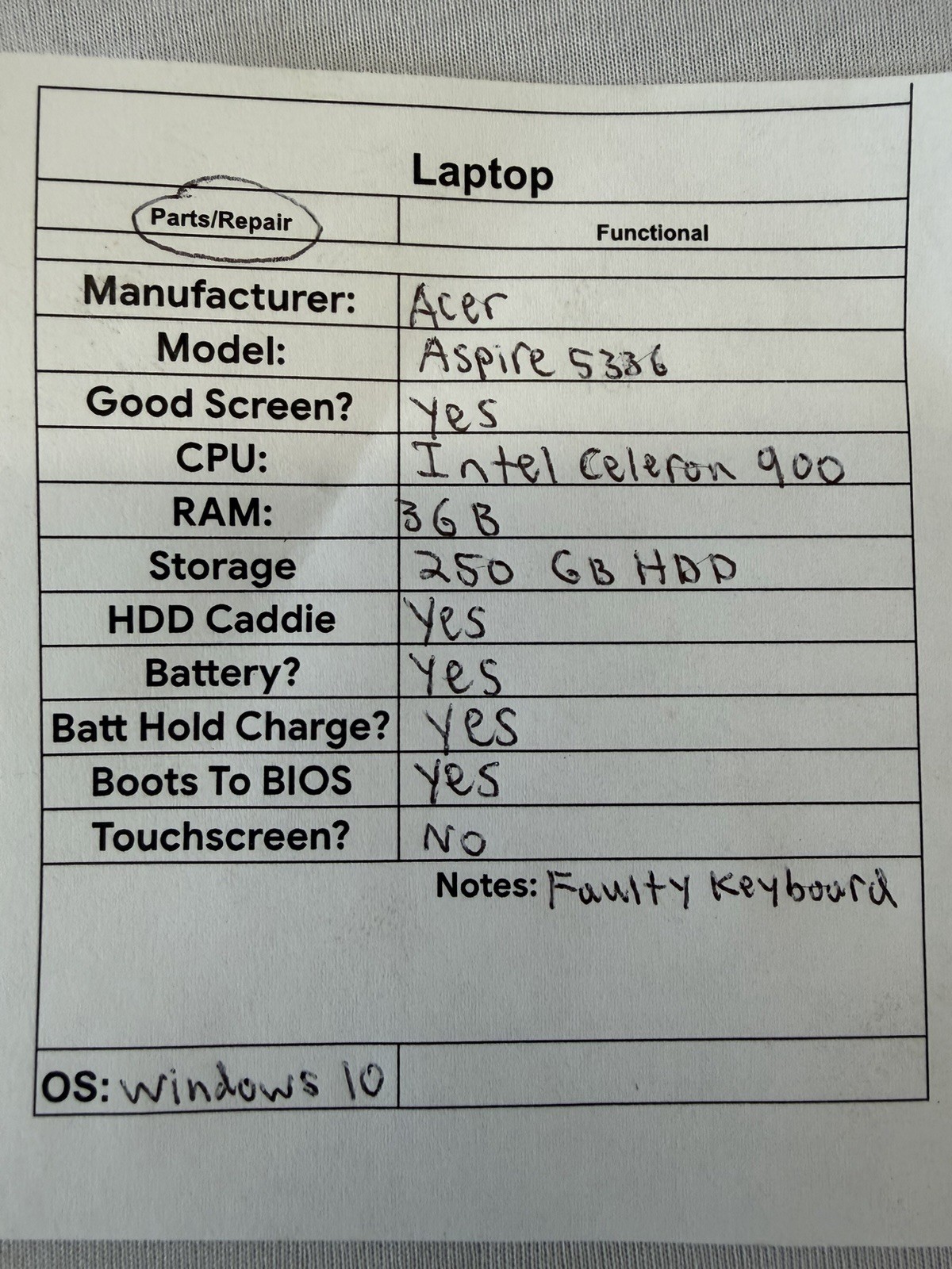 Acer Aspire 5336 Laptop – Good Screen – Intel Celeron 900 – Read Des