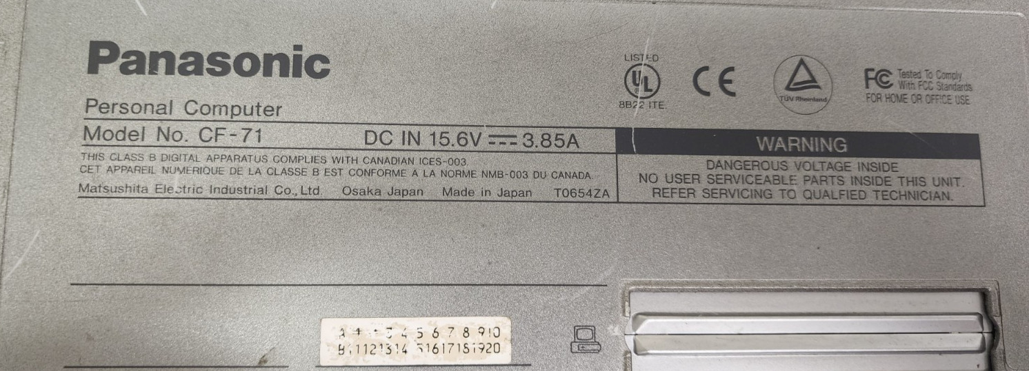 Panasonic Toughbook CF-71 Laptop PC T0654ZA NO HDD AS IS PARTS REPAIR READ! #B