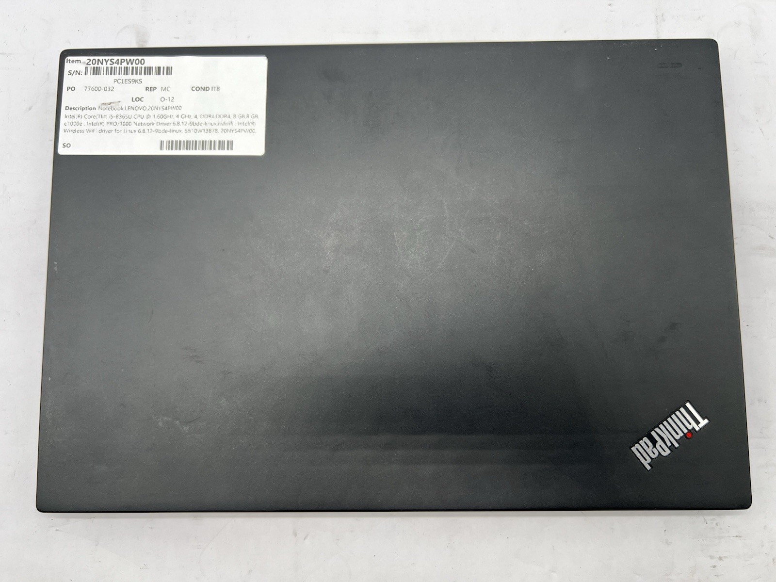 Lenovo ThinkPad T490s, i5-8365U CPU @ 1.60GHz, 16GB RAM-No HDD/OS/Charger
