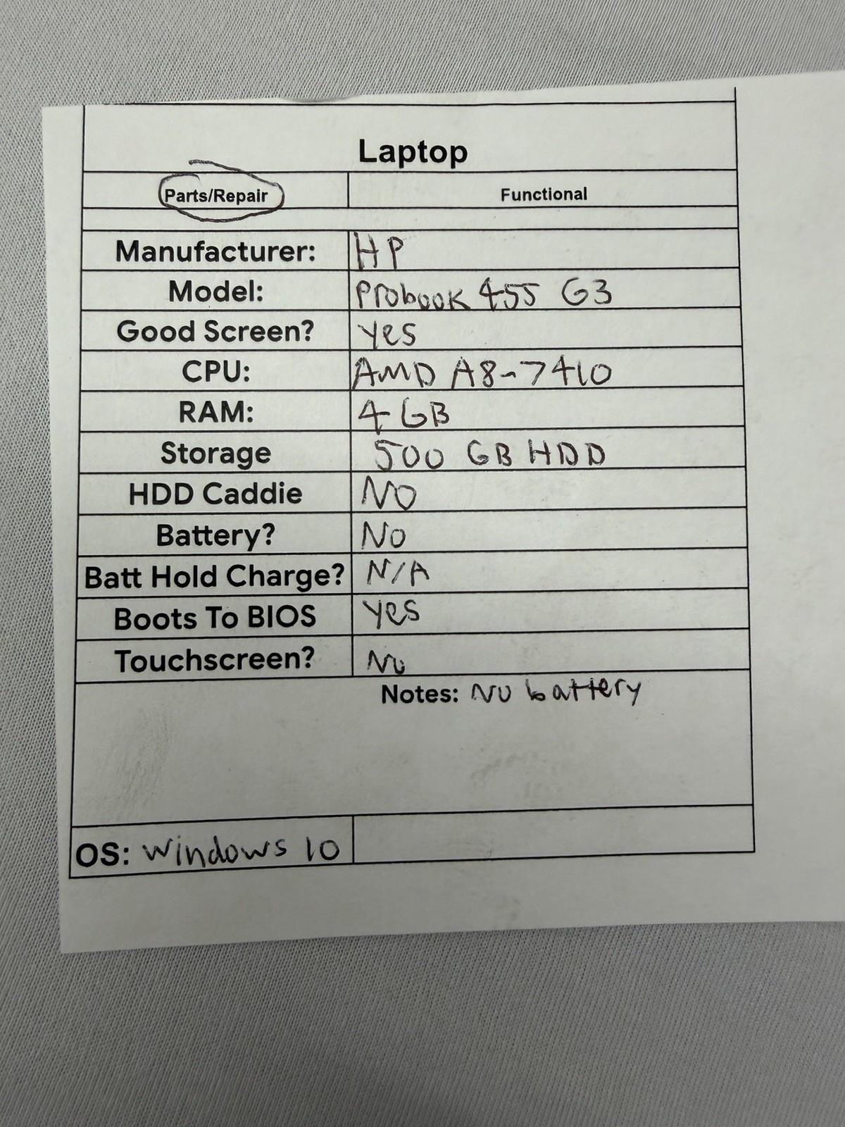 HP Probook 455 G3 Laptop – Good Screen – AMD A8-7410 – RAM 4GB – Read Desc