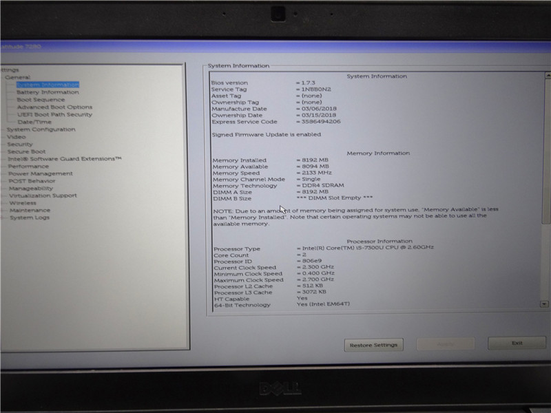 Dell Latitude 7280 Laptop i5-7300U 2.6GHz 8GB 256GB SSD Win 10 COA Grade C