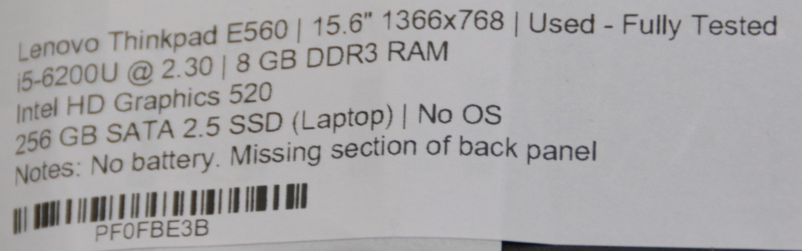 Lenovo Thinkpad E560 i5-6200U NO OS/NO AC/NO BATTERY *PARTS/REPAIR/READ*
