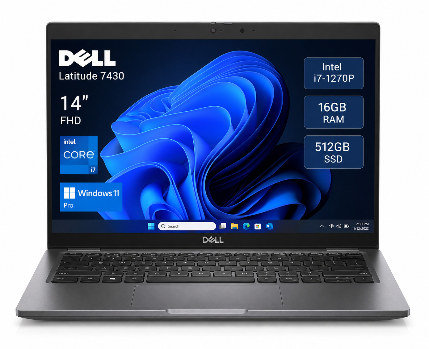 Dell Latitude 7430 14″ i7-1270P, 16GB RAM 512GB SSD, Windows 11 Pro Laptop PC.