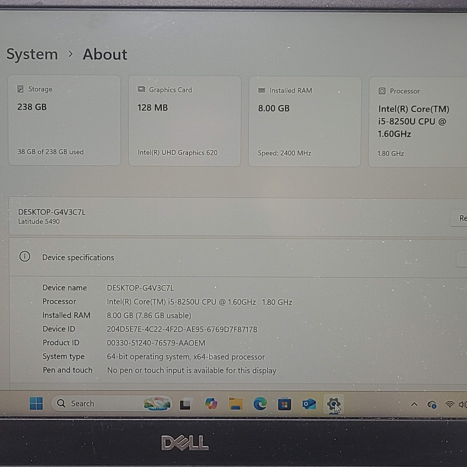 Broken Dell Latitude 5490 14″ i5-8250U 1.6GHz 8GB RAM 256GB SSD /Bright Spot