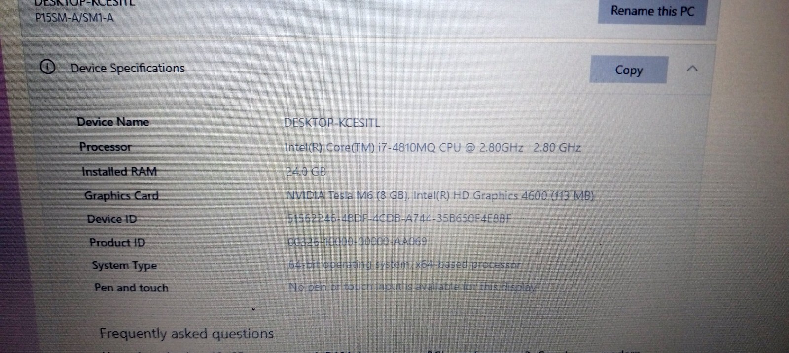 Sager Clevo NP8268 P157SM I7-4810mq 2.8-3.8Ghz 24GB 512GB NVIDIA Quadro P3200