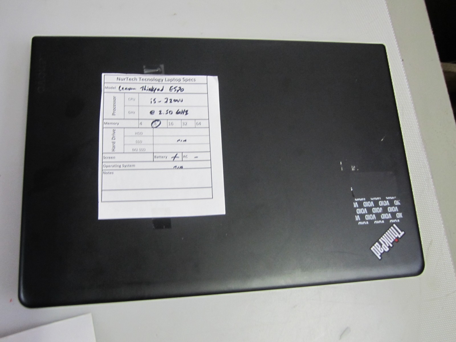 Lenovo ThinkPad E570 i5 7200U 2.50GHZ 8GB NO HDD/AC/OS LAPTOP
