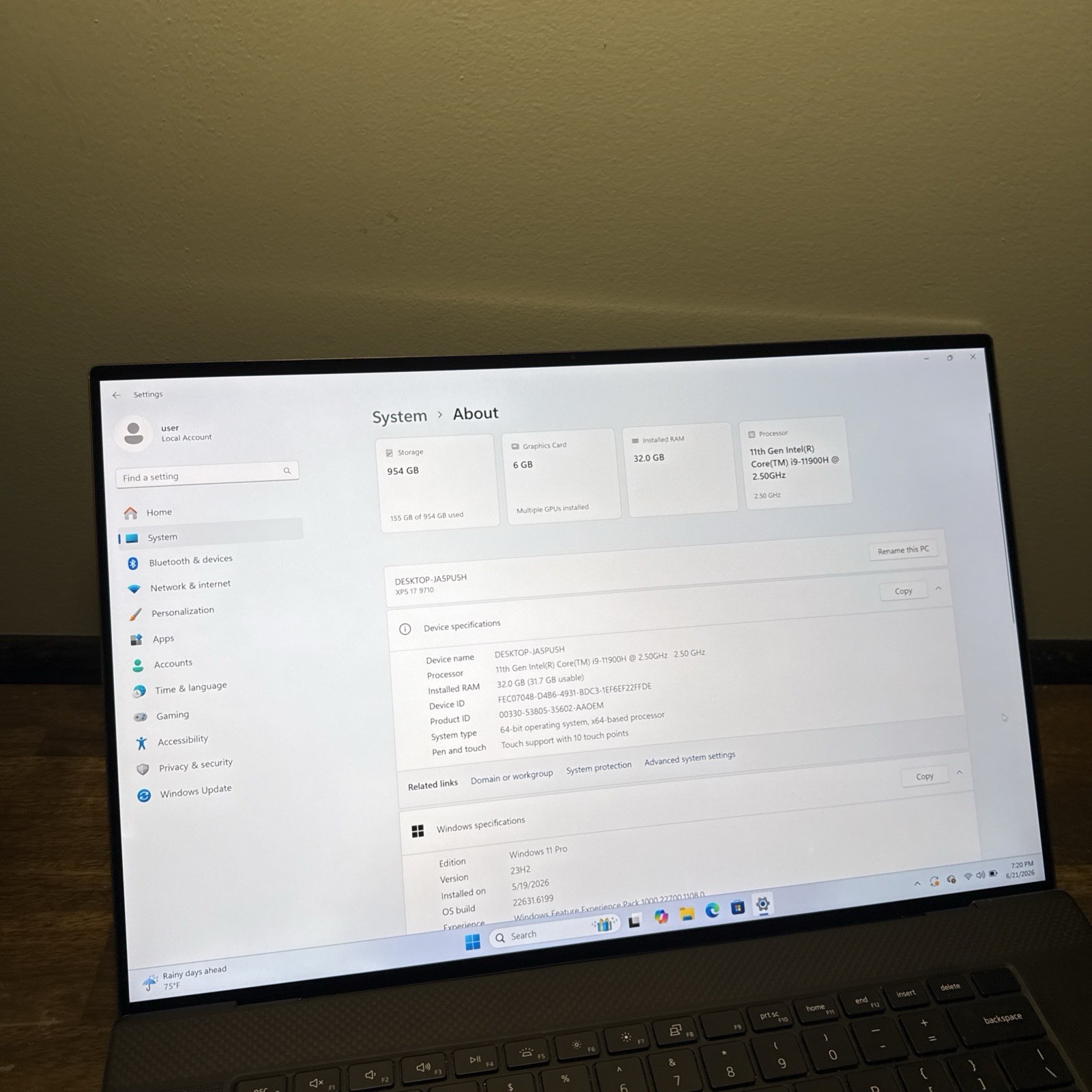 Dell XPS 17 9710 UHD+ TOUCH i9-11900H 2.50GHz 32GB 1TB SSD RTX 3060 Very Good