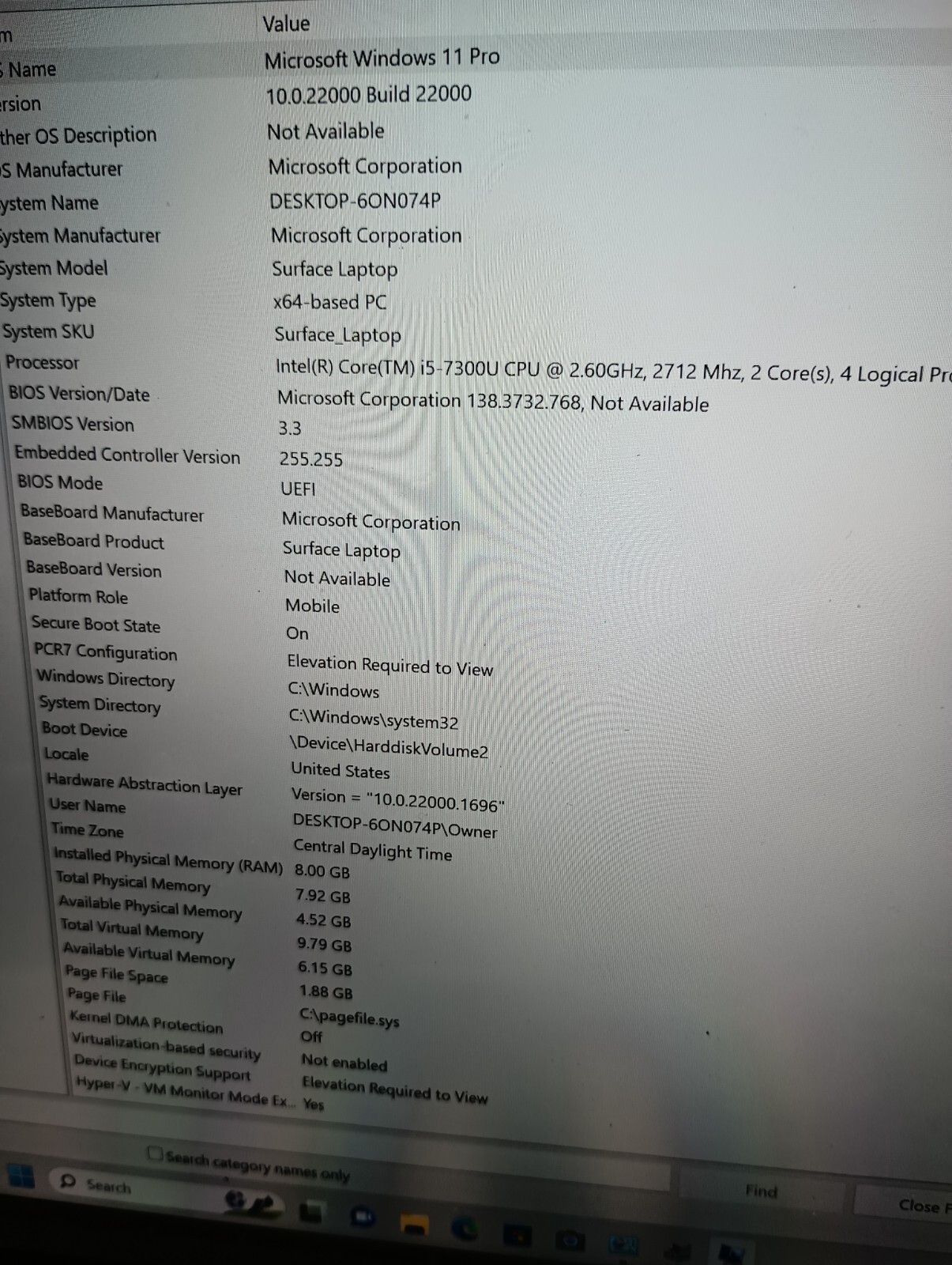 Surface Laptop (No charger). i5 7th gen.8GB.13.5″ 2k Touch.256GB M.2.W11Pro