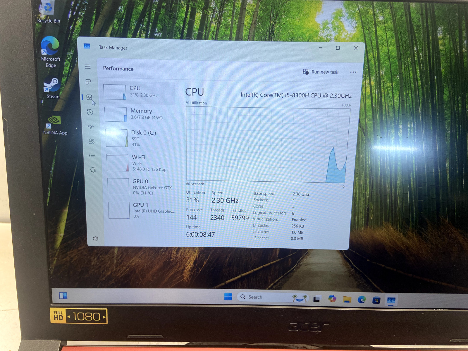 Acer Nitro 5 AN515-53 i5-8300H 2.3GHz 8GB 240GB SSD Windows 11 GTX 1050 4GB