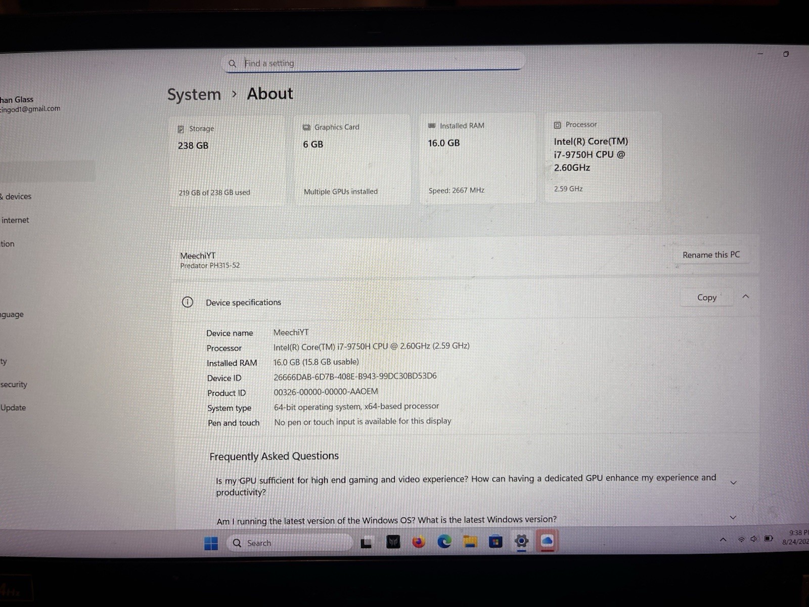 Used Acer Predator Helios 300 144hz Gaming Laptop