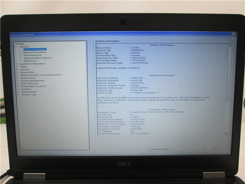 Dell Latitude 5480 Laptop i5-6300U 2.4GHz 8GB 500GB Win 8 Pro COA Grade C