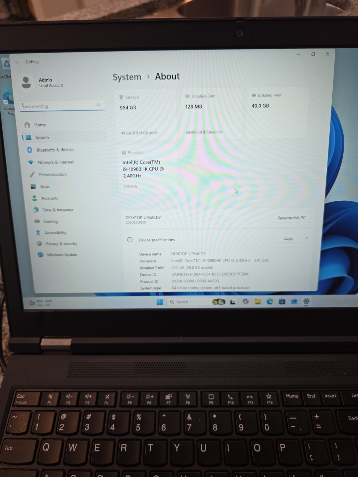 Lenovo ThinkPad P15 GEN 1 15″ Intel i9-10885H 40GB 1TB Quadro T2000 WIN 11 PRO