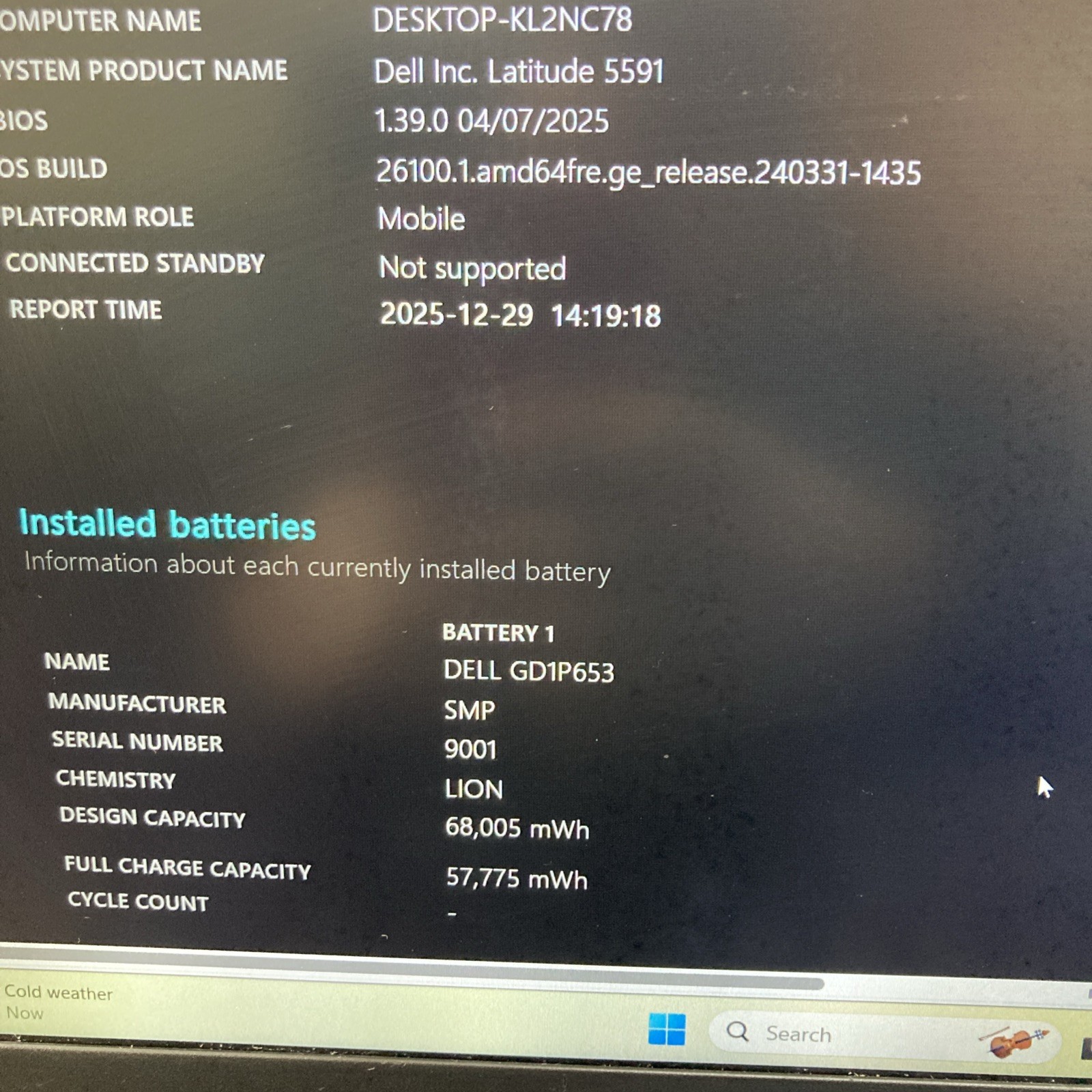 Dell Latitude 5591 i7-8850H 2.60 GHz 8Gb SSD 256Gb